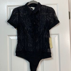 Black Sheer Body Suit - Lace - Medium